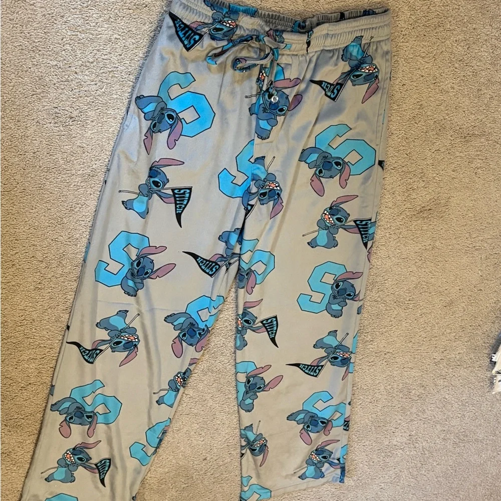 Lilo & Stitch Pajama Set Soft Gray and Blue Bittoms and Cotton T-shirt Size XL